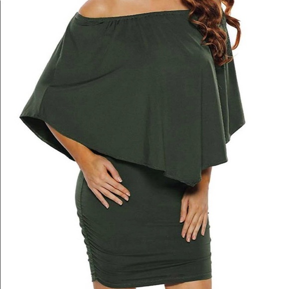 Off Shoulder Ruffles Bodycon Mini Dresses - Picture 1 of 8